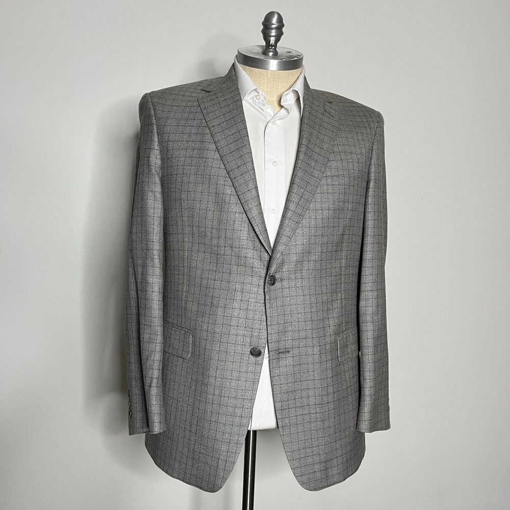 Hart Schaffner & Marx 44L Sport Coat Blazer Mens Gray Check Wool